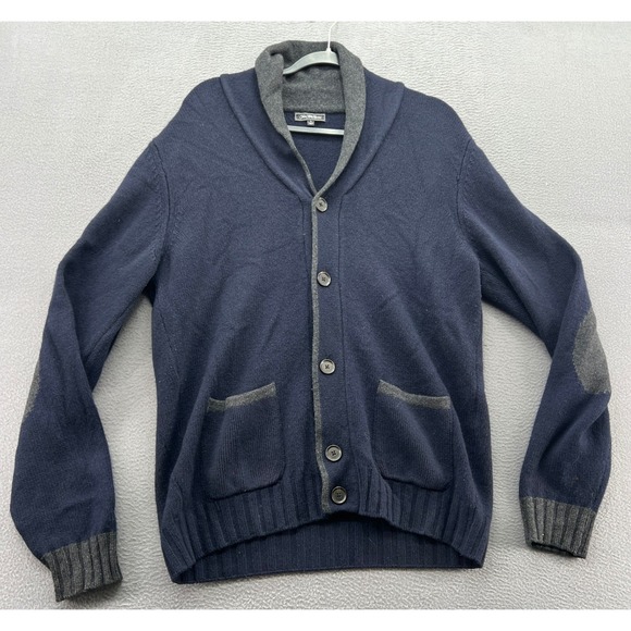 Saks Fifth Avenue Sweater Mens L Shawl Collar Cardigan Wool Cashmere Elbow Patch